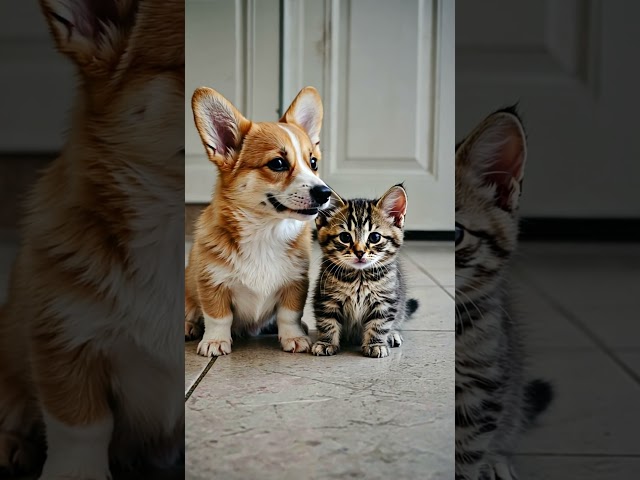 Cute corgi with kitty #puppy #cat #shortvideo #shorts #short