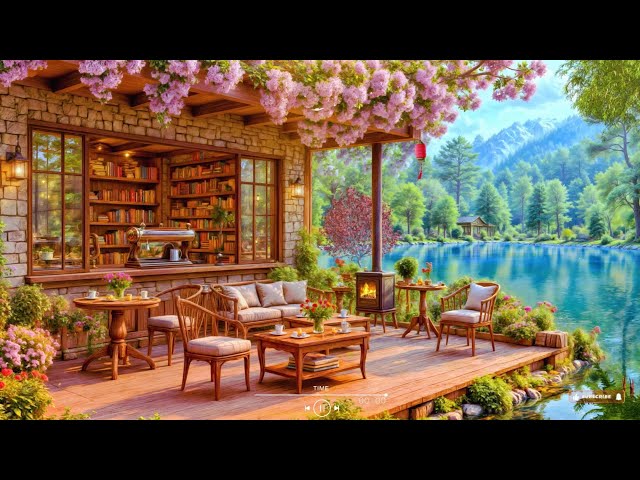 Cozy Spring Morning Lakeside Café Jazz Ambience 🌸 Smooth Jazz Music & Nature Sounds for Relax, Work