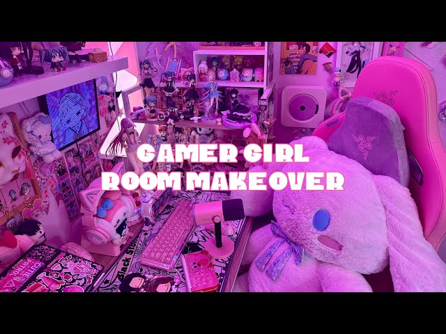 2025 Gamer Girl Room Makeover💗ྀི pink, kawaii aesthetic set up🧸ྀི⟡ ݁₊ .