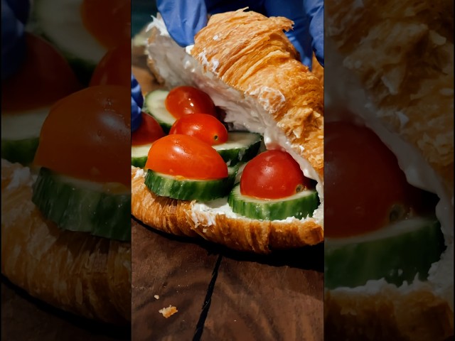 croissant Sandwich at Noon O Alef cafe in Newmarket/ cream cheese, cucumber tomato walnut