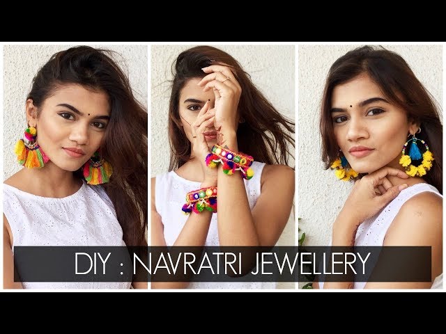 DIY NAVRATRI JEWELLERY | Pom Pom Earrings & Bangles / Tassel Earrings | Shreeja Bagwe