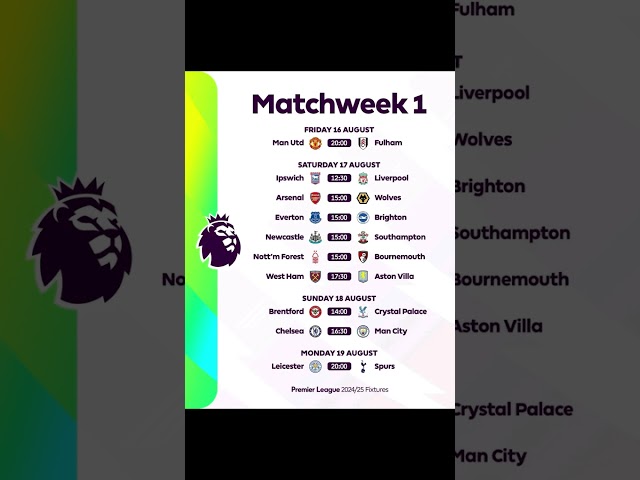 Premier League 2024/25 Begins: Fixtures Released #shorts #shortsvideo #shorts