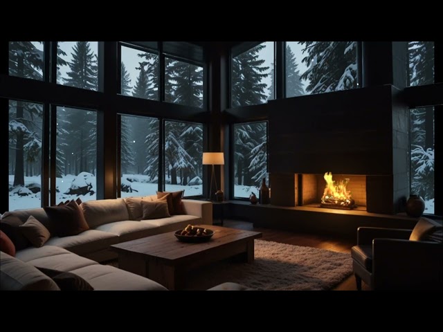 No Ads Fireplace Blizzard ASMR - Snow Storm Sound With Fireplace Burning For Deep Sleeping