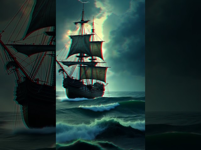 *3D ANAGLYPH VIDEO* 18th Century Wooden Galleon at Sea #retro #3dimage #horse