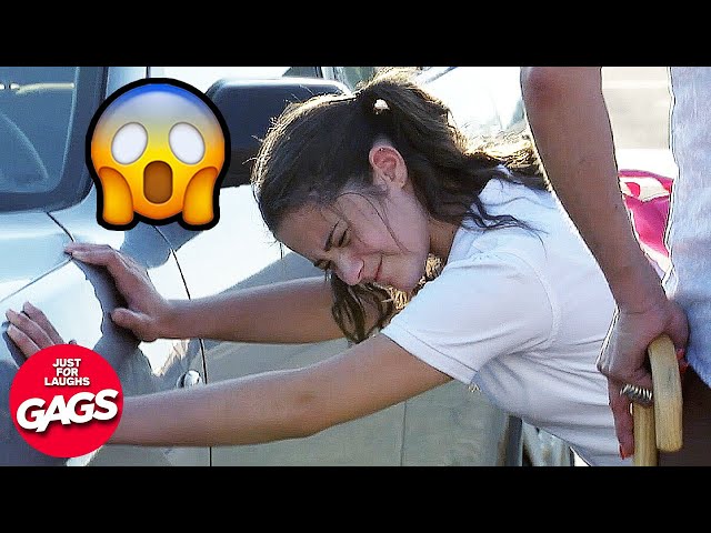 12 Year Old Girl Pushes Car | Just For Laughs Gags