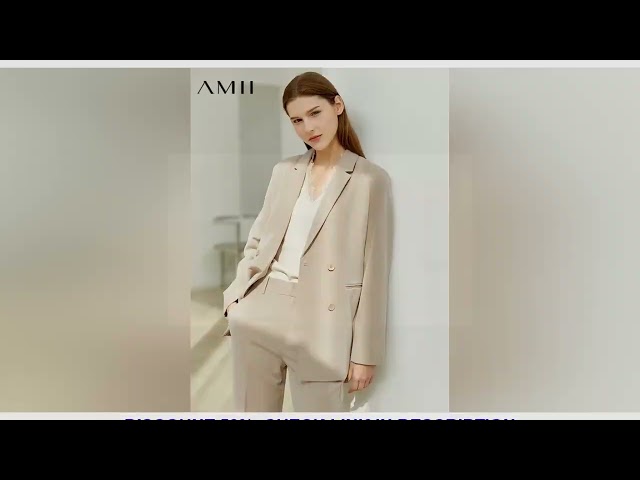 Amii Minimalism Spring Office Lady Blazer Women Jacket Lace V-neck Tank Tops High Waist Pants Separa