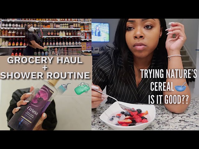 TRYING THE VIRAL NATURE'S CEREAL! Grocery Shop With Me, Shower Routine + Haul