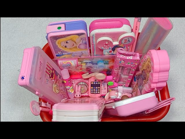 Basket full of Stationery collection, Barbie pencil box, unicorn stationery set,  beauty eraser set