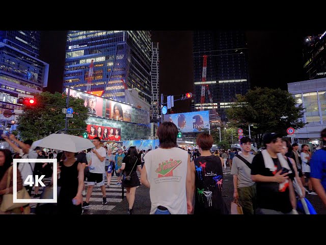 【4K HDR】Waking in the Rainy Night in Shibuya, Tokyo Japan - Summer Holiday in 2023 -