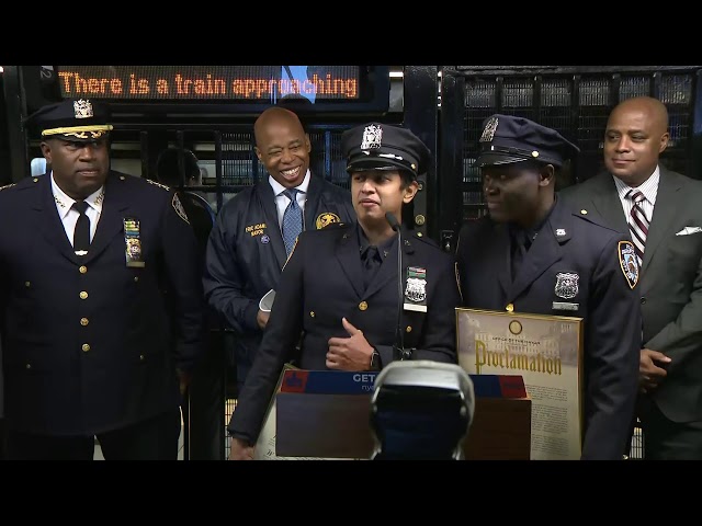 Mayor Adams  Presents Proclamation to  NYPD Officers Who Saved Man That Collapsed on Subway Tracks