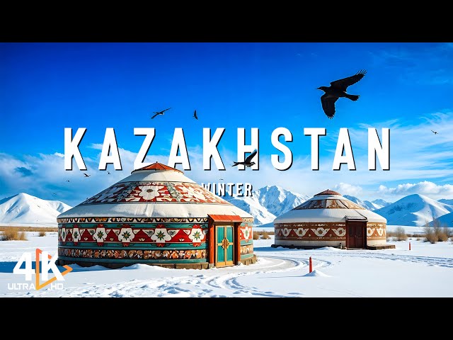 Winter in Kazakhstan 4K ❄️ Snowy Mountains, Frozen Lakes, and Endless Steppes