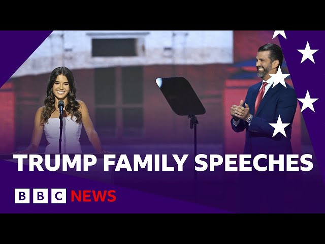 Donald Trump Jr and Kai Trump speak at Republican convention | BBC News