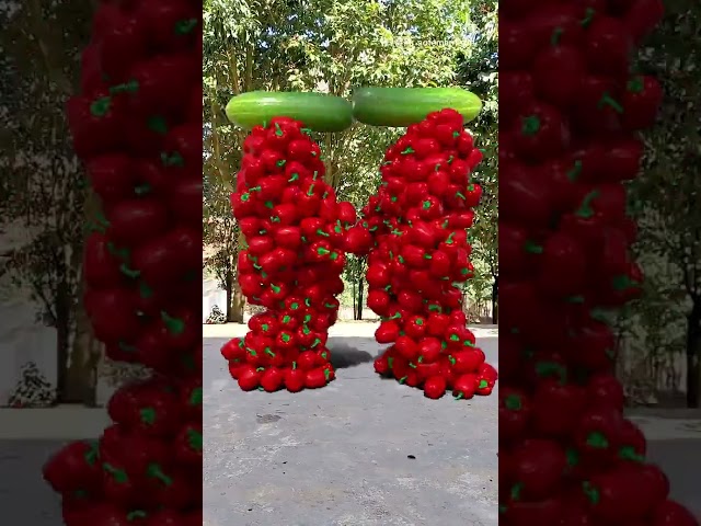 Vegetables and fruits characters walking and touching