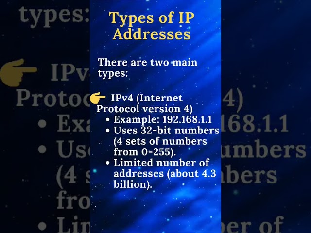 What is IP Address, Types Of IP Address.IPV4  IPV6 #ipaddress #internetprotocol #shorts #viralvideo