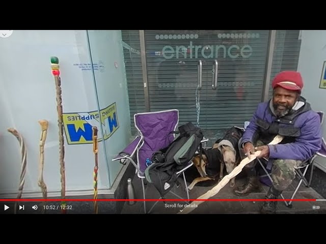 VR180° Walking in rain, then meet a local Rasta artisan on Fargate, Sheffield.