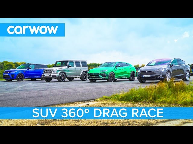 Lamborghini Urus v Tesla Model X v AMG G63 v Range Rover Sport SVR - 360° DRAG & ROLLING RACE