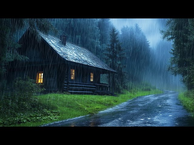 Sounds of rain in the misty forest and thunder⚡Relaxing rain to sleep😴