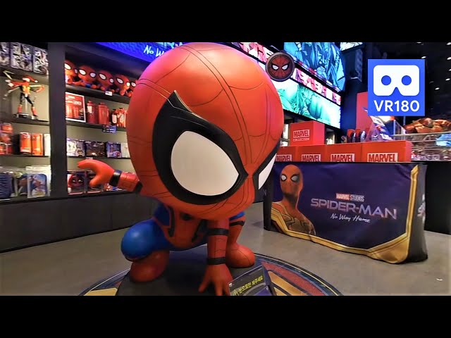 3D 180VR 4K Big head Spiderman is back to No Way Home as Winter Present in Marvel Avengers Street