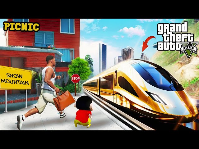 Shinchan and Franklin Start A New Trip Train Journey With Avengers Los Santos To Mountain in GTA 5