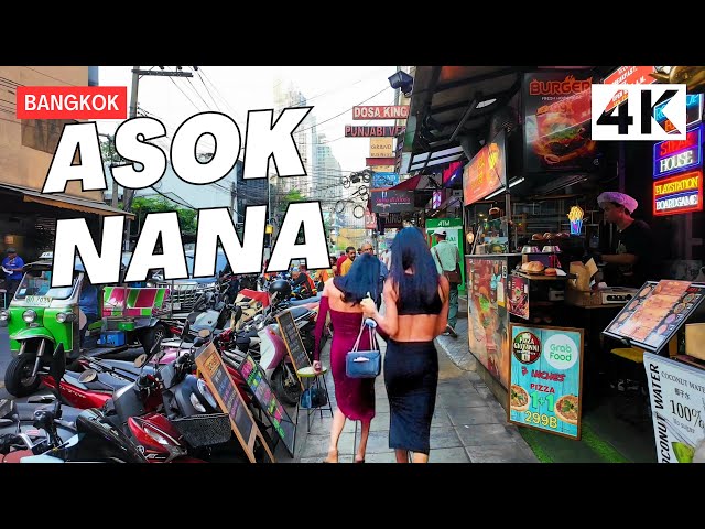 [4K] Recorrido a pie por la zona de vida nocturna de Bangkok (ASMR: sonido urbano binaural)