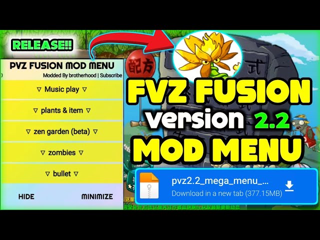 PvZ Fusion 2.2 Mod Menu || New Release Plants Vs Zombies Mod Menu 2.2 || Fresh 100+ Features