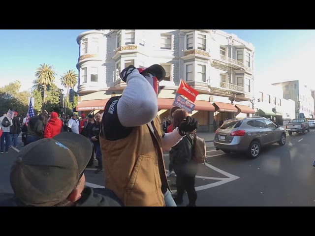 Proudboys March to get Antifa in Cesar Chavez Park  Full 360 view Virtual reality!