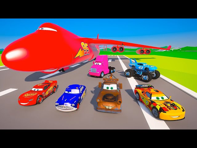 Crazy Cars McQueen & Friends Doc Hudson Monster Truck The King Tow Truck Mater Semi  & Cargo Plane