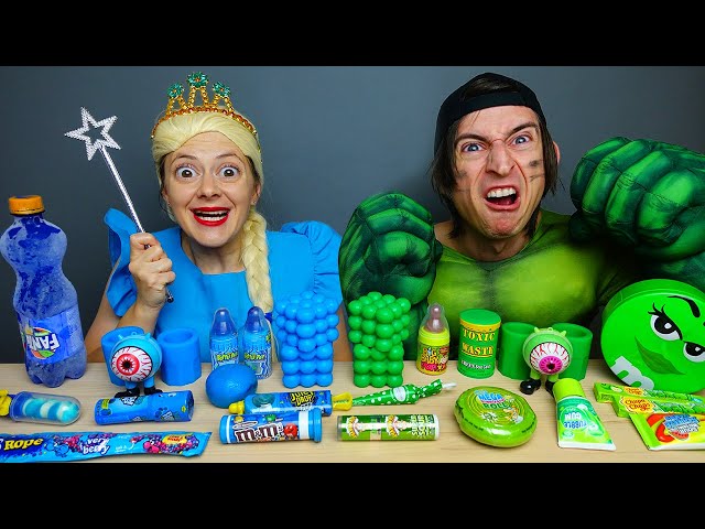 ASMR MUKBANG for Superheroes Color food challenge 그린 블루 푸드 챌린지 Blue vs Green dessert #2