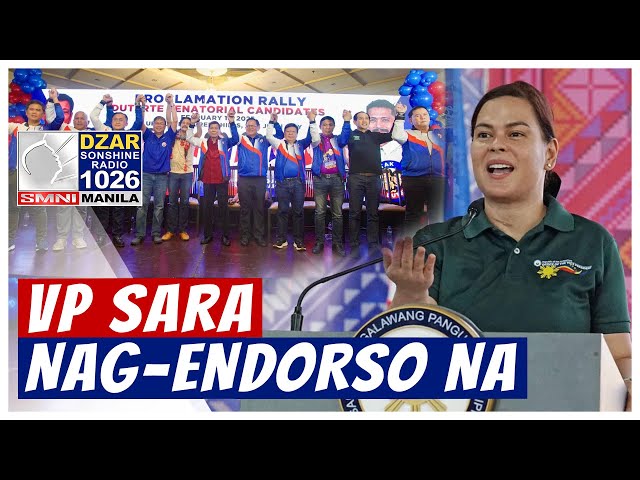 Opisyal nang inindorso ni VP Sara Duterte ang senatorial slate ng kaniyang ama na si dating FPRRD