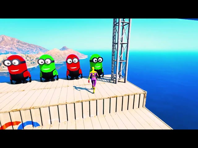 GTA 5 Epic Ragdolls GREEN SPIDERMAN VS RED MINION VS GREEN MINION (Physics & Funny Fails) #224