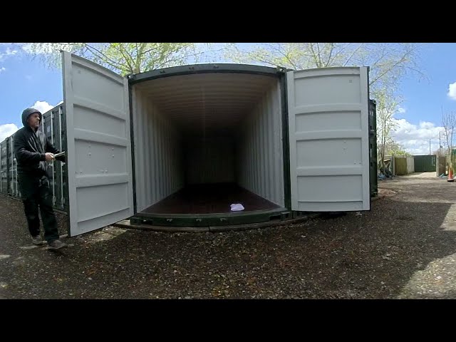 How to open the door of a shipping container with a single right handle for self storage (360 Video)