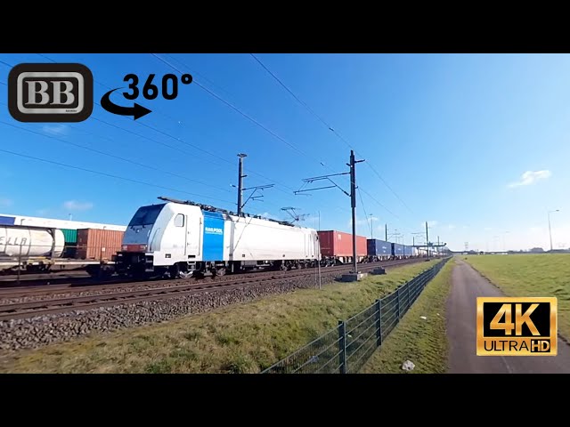 Various freight trains to / from the port of Rotterdam filmed up close (360°-video)