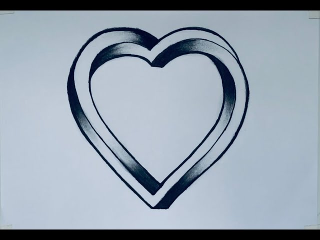 easy draw 3d heart on paper for beginners, how to draw 3D heart