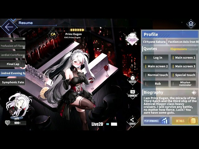 Azur Lane: New KMS Prinz Eugen L2D Skin Talk & Move (Kindred Evening Spirits) [1440p