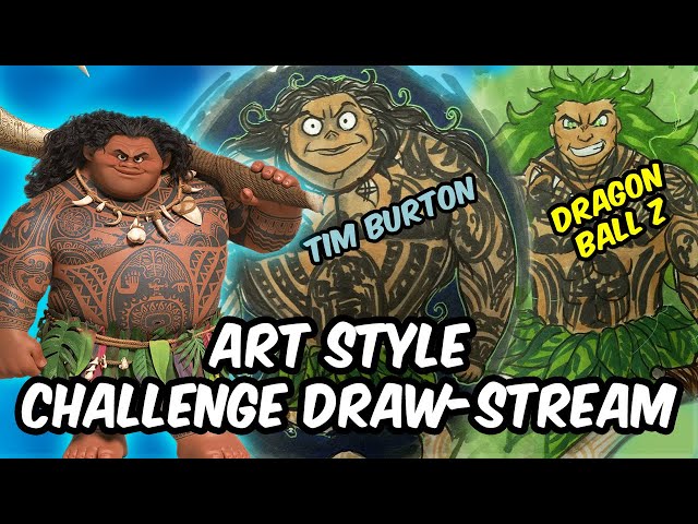 Art style drawing challenge! Maui from Moana, Copic marker illustration, live stream