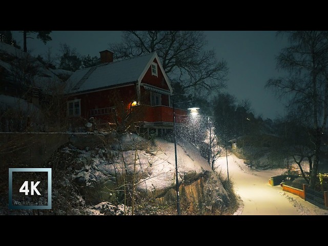 Heavy Snowfall at Night Walk 4K HDR