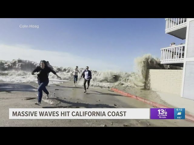 Massive waves pound California coast