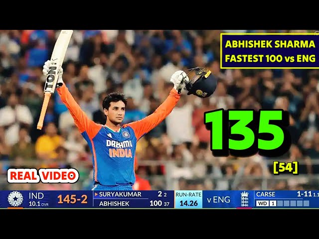 Abhishek Sharma Batting Today 135(54) vs ENG, Abhishek Sharma Fastest 100 vs ENG, IND vs ENG 5th T20