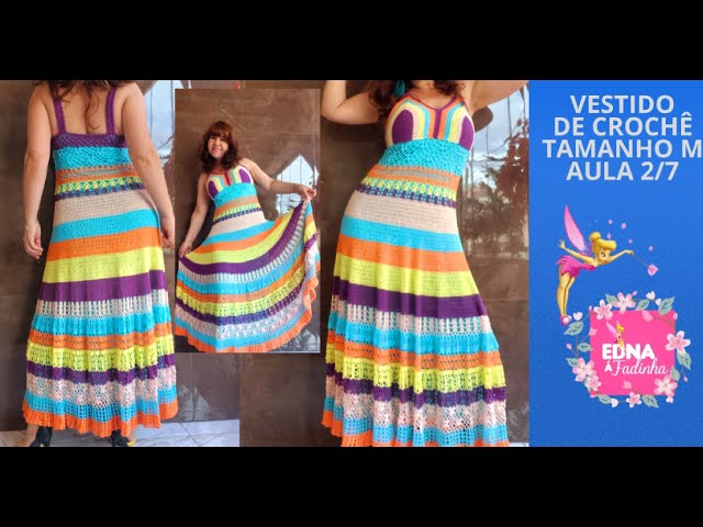 VESTIDO DE CROCHÊ COLORIDO TAMANHO M PARTE-2/7