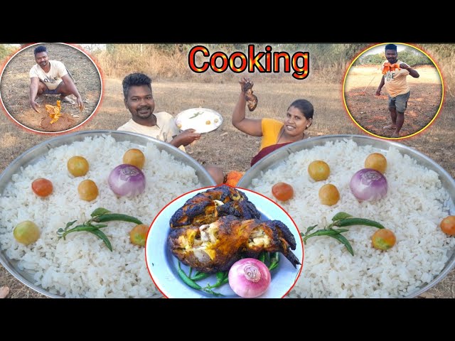 eating show | First time unique chicken tandoori cooking outside | Chicken tandoori rice eating