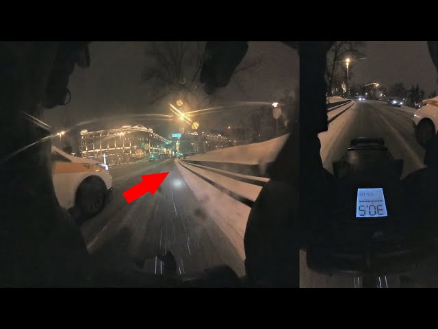 Snow evening ride on an EUC in Moscow with comments