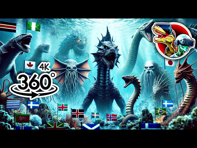 360 Countries Sea Monsters Size Comparison end with Bloop | 360 video 4K