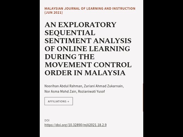 AN EXPLORATORY SEQUENTIAL SENTIMENT ANALYSIS OF ONLINE LEARNING DURING THE MOVEMENT C... | RTCL.TV