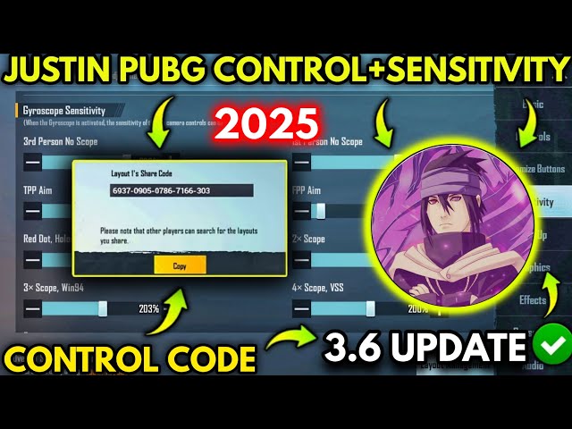 JUSTIN PUBG 3.6 PUBG NO RECOIL/ZERO RECOIL SENSITIVITY CODE | NEW BGMI BEST SENSITIVITY SETTINGS