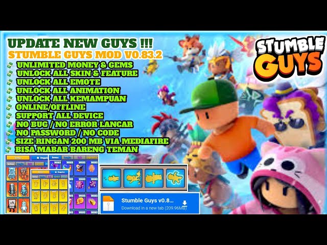 UPDATE NEW GUYS !!! STUMBLE GUYS MOD V0.83.2 | UNLOCK ALL SKIN | UNLIMITED KEY & GEMS VIA MEDIAFIRE