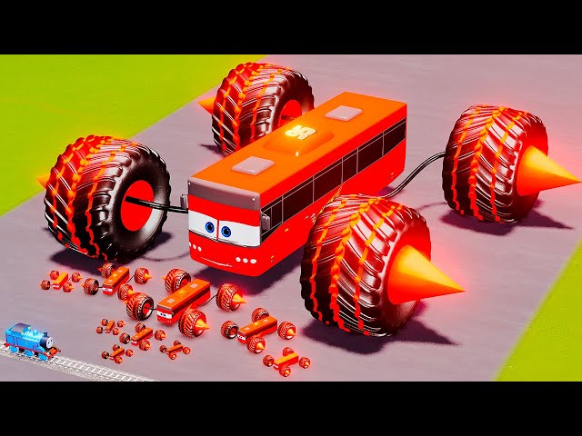 Big & Small Long Spider Bus Spiked Thorns McQueen Monster Truck vs Thomas Train BeamNG.Drive