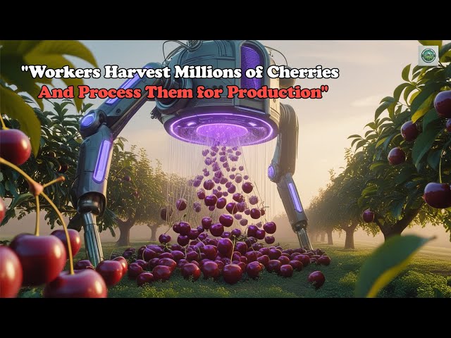 Mechanical Cherry Harvesting: How Farmers Collect and Process Tons of Cherries  |Farming Documentary