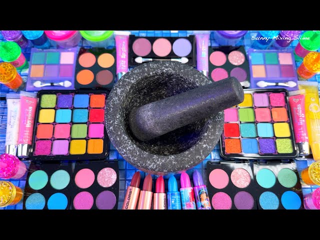 Satisfying Video Mixing all my random Makeup Cosmetics Glitter clay into Glossy Slime ASMR