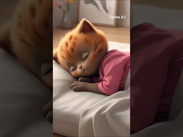 little cat sleeping on the bed #ai #cat #viralvideo #funny #comedy #cute