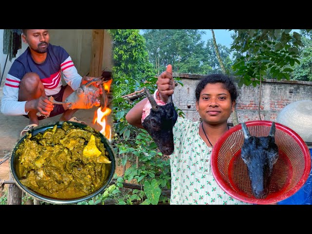 Goat head cooking by tribes || goat head cooking and eating || village tribal life